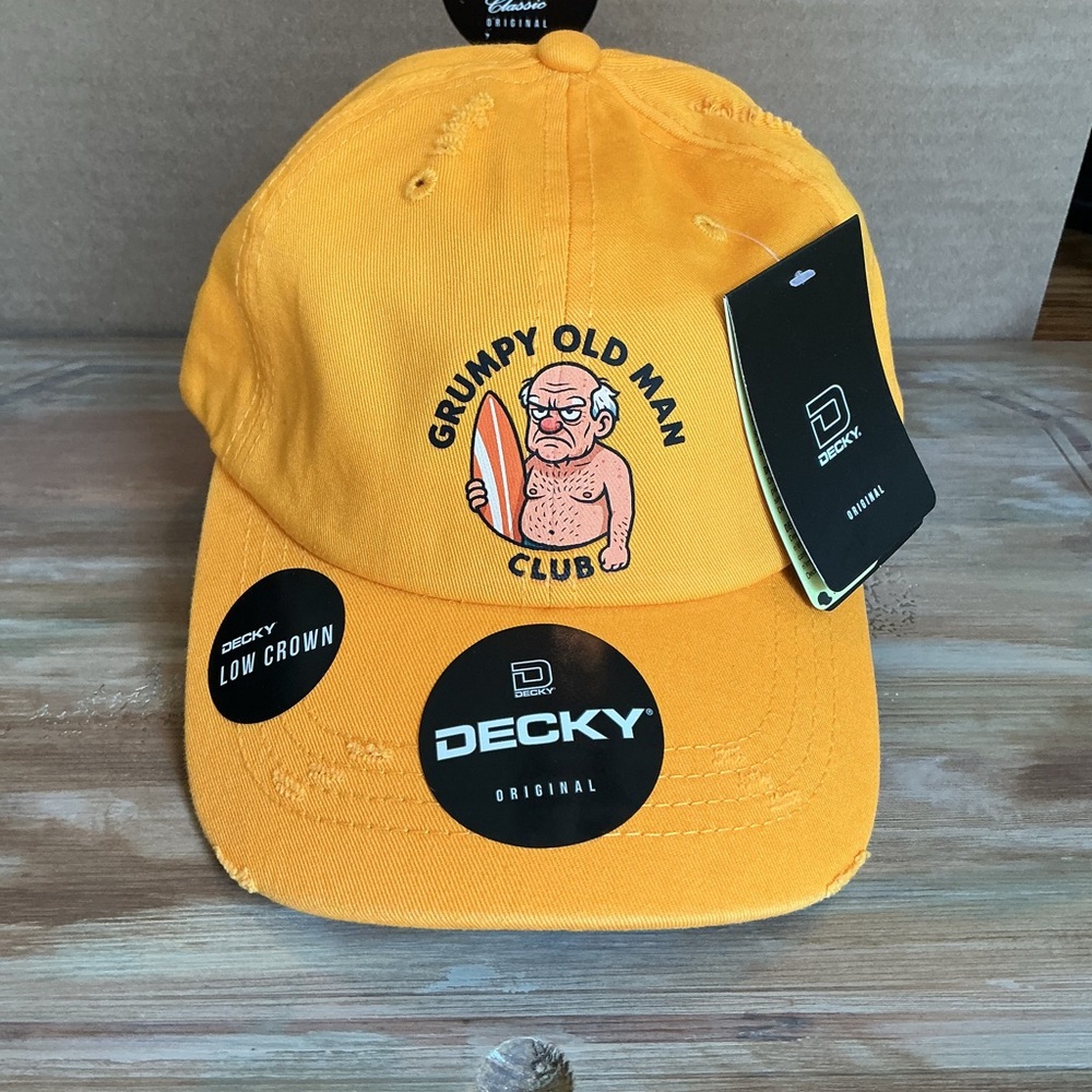 Dad hat - Decky distressed yellow relaxed dad hat - Grumpy Old Man Club surfer